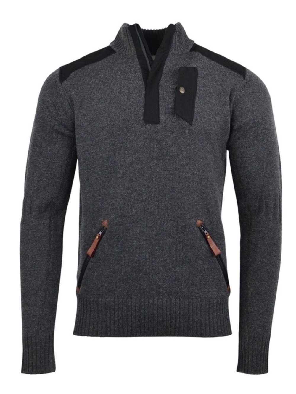 Alps & Meters Alpine Guide Wool Charcoal Half-Zip Knit Sweater Sz L